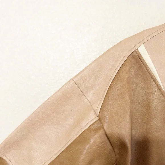 Avec Les Filles Faux Leather Racing Moto Bomber Colorblock Jacket NEW size Large - Picture 14 of 14